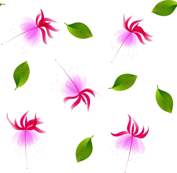 Płynny Wzór Różowymi Półprzezroczystymi Kwiatami Fuksji Ilustracja Wektora — Wektor stockowy