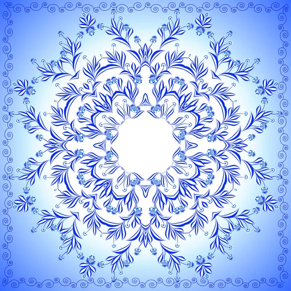 Ronde Blauwe Folk Bloem Ornament Vector Illutratie — Stockvector