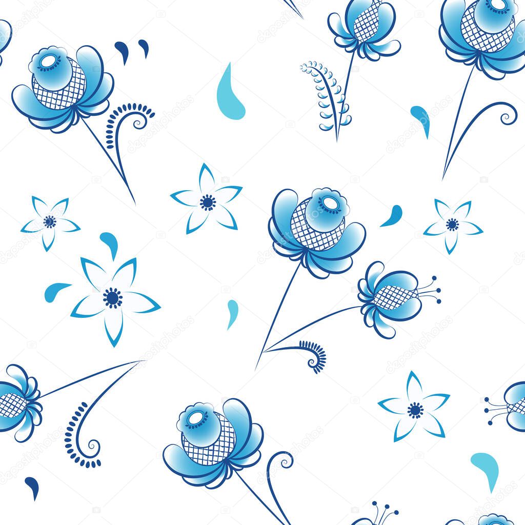 Seamless Gzhel blue pattern  