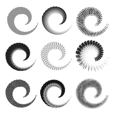 Beyaz arkaplandaki grunge girdap kümesi - vektör illüstrasyonu