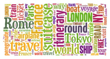Seyahat Anahtar Kelimeleri Etiket Bulutu - vektör illüstrasyonu