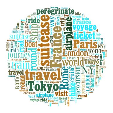 Seyahat Anahtar Kelimeleri Etiket Bulutu - vektör illüstrasyonu