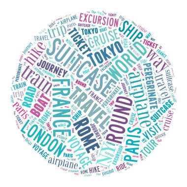 Seyahat Anahtar Kelimeleri Etiket Bulutu - vektör illüstrasyonu
