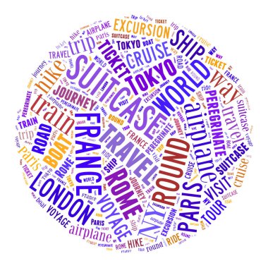 Seyahat Anahtar Kelimeleri Etiket Bulutu - vektör illüstrasyonu