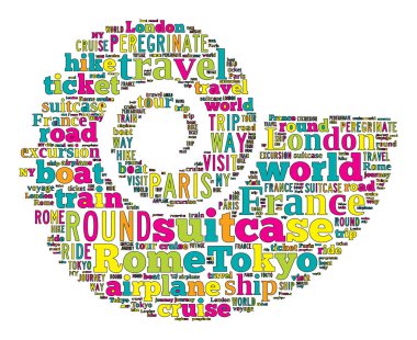 Seyahat Anahtar Kelimeleri Etiket Bulutu - vektör illüstrasyonu