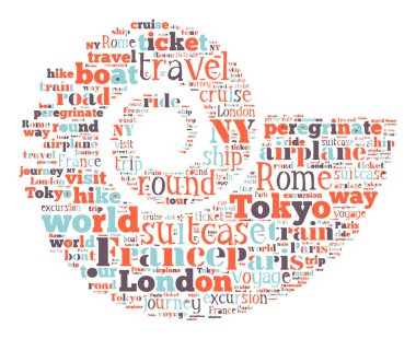 Seyahat Anahtar Kelimeleri Etiket Bulutu - vektör illüstrasyonu