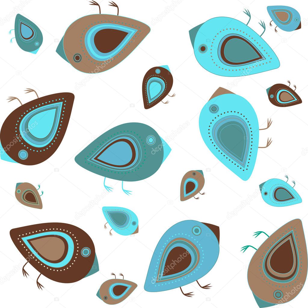 Seamless  pattern with cute birds - vector illustration