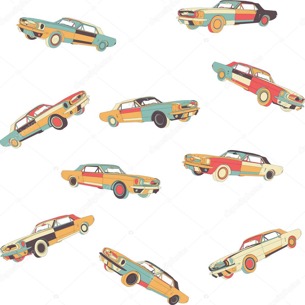 Seamless Retro Car Background  - vector illustration