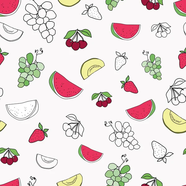 Vector verano colorido frutas doodle patrón de fondo — Vector de stock