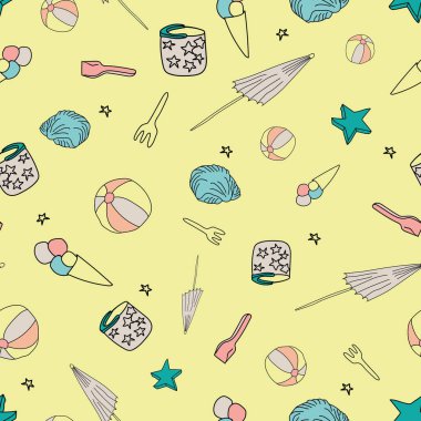 Vektör Sarı Renkli Plaj Karalama Arkaplanı deseni