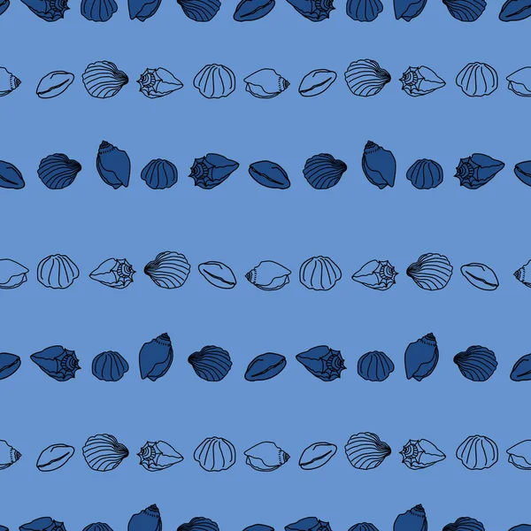 Vector Blue horizontal Seashells Doodle Hintergrundmuster — Stockvektor
