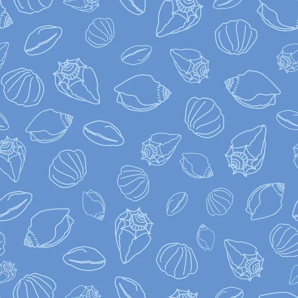 Vector azul claro Seashells Doodle patrón de fondo — Vector de stock