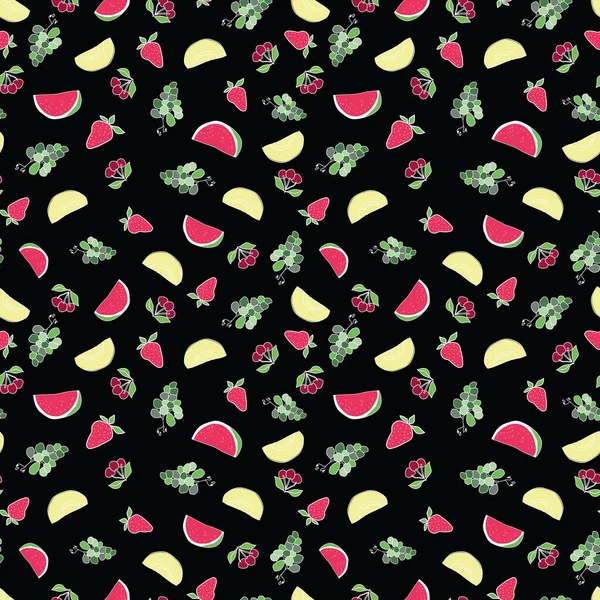 Vector negro frutas de verano doodle patrón de fondo — Vector de stock