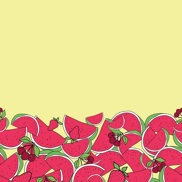 Vector horizontal frutas de verano doodle patrón de fondo — Vector de stock