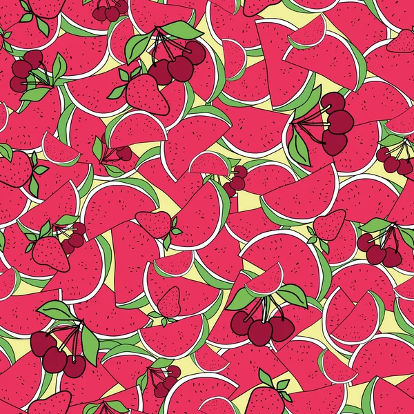 Vecteur rouge Fruits d'été motif de fond doodle — Image vectorielle