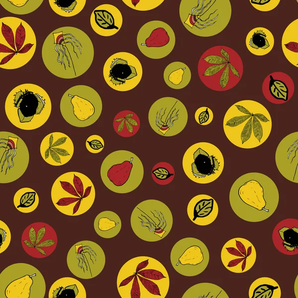 Vector Brown Feuilles d'automne et fruits motif de fond doodle — Image vectorielle