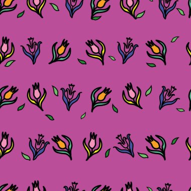 Mor Vektör Türk Laleleri Çiçek arkaplan deseni