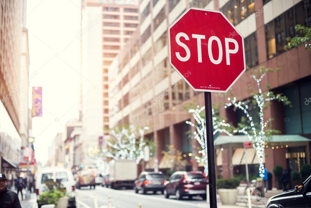 Stop sign on the street of New York City.