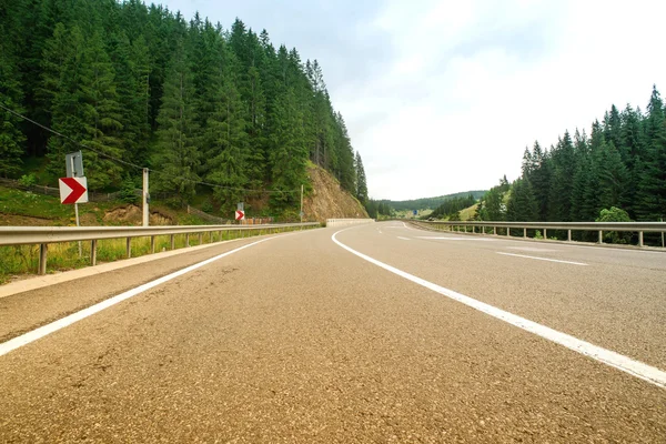 Asphalt road winding through flower hills in Romania