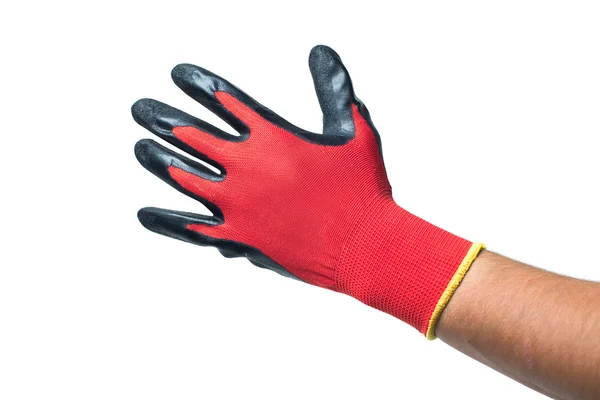 Hand in red rubber glove. Isolated on a white background. — Stock Photo, Image