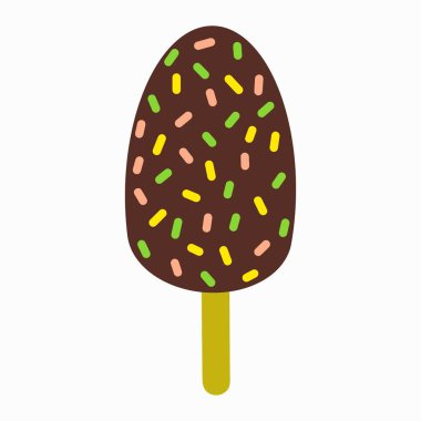   Çubuğa serpiştirilmiş güzel çikolatalı dondurma. Beyaz arkaplanda vektör simgesi izole edildi. Düz stil tatlı yaz tatlısı.