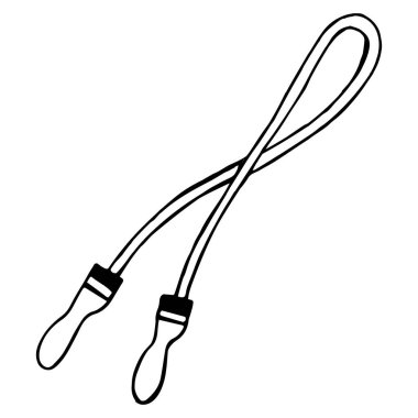 İp atlama ikonu. Atlama halatının siyah çizgisi, vektör çizimi. Beyaz arka planda spor malzemelerinin izole edilmiş görüntüsü, karalama el çizimi.