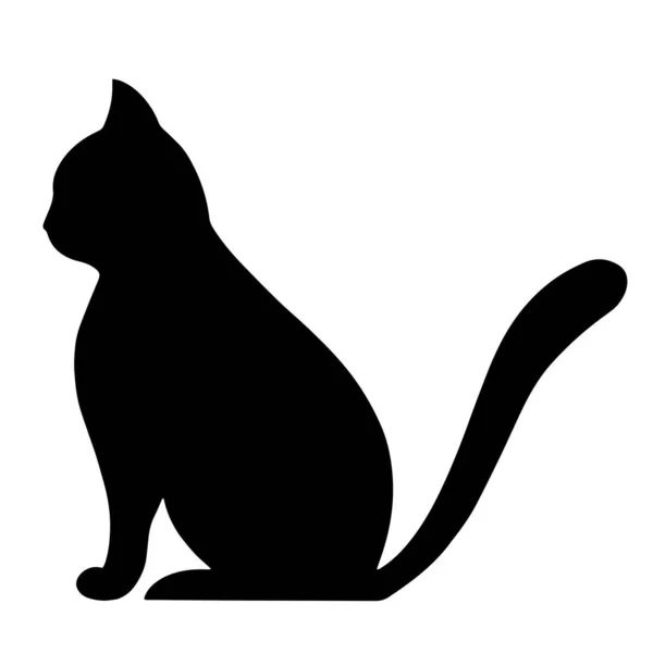 Vektör simgesi siyah kedi oturuyor. Beyaz arka planda izole edilmiş evcil hayvan silueti. Basit düz stil, tek renkli