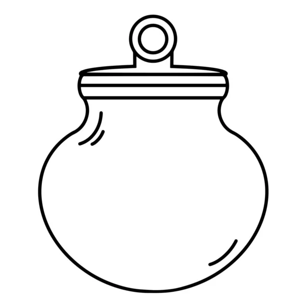 有盖子的空玻璃瓶 白色背景上孤立的图标 瓶子的黑色轮廓 手绘涂鸦 一个圆形瓶的草图 包装说明 — 图库矢量图片