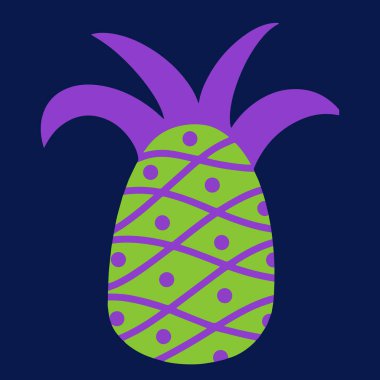 Ananas vektör simgesi. Renkli tropikal meyve. Bir örüntüyle izole edilmiş illüstrasyon. Düz çizgi film tarzı, ananas festivali. Egzotik tatlı.