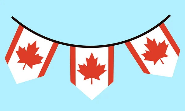 Vlag Van Canada Garland Een Draad Met Rode Esdoorn Bladeren — Stockvector
