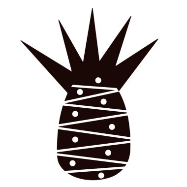 Ananas vektör simgesi. Siyah beyaz egzotik meyve. Beyaz arka planda izole edilmiş tropik tatlı. Elle çizilmiş siluet. Tek renkli, ilkel..