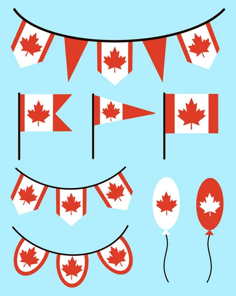 Sammlung Von Flaggen Und Girlanden Mit Dem Symbol Kanadas Rotes — Stockvektor