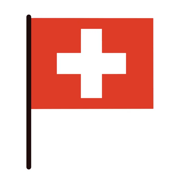 Schweizer Flagge Staatsbanner Auf Einem Stock Länderschild Weißes Kreuz Auf — Stockvektor