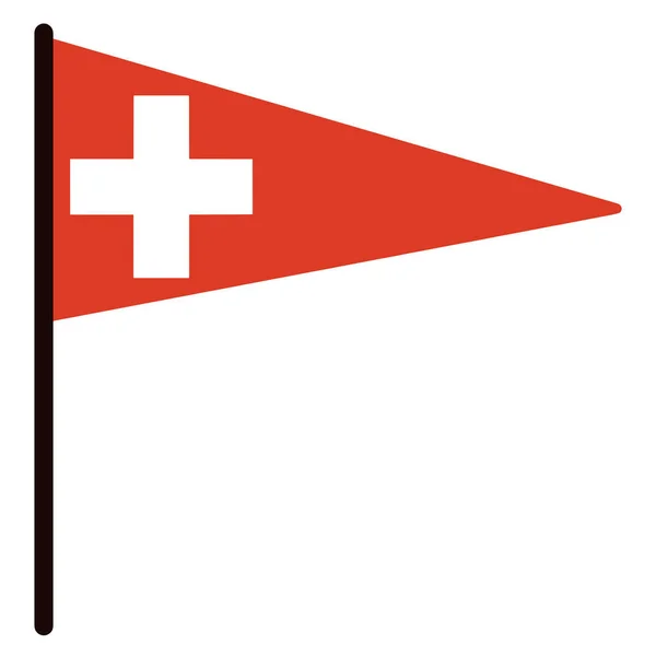 Zwitserland Driehoekige Vlag Vectoricoon Nationale Standaard Een Stokje Staatssymbool Wit — Stockvector