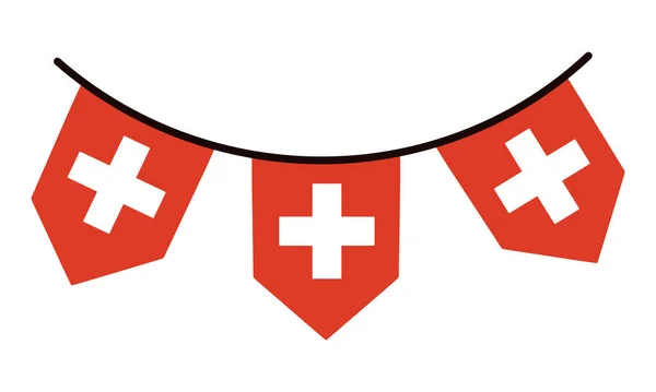 Switzerland Flag Garland Thread White Cross Red Background Country Symbol — Stock Vector