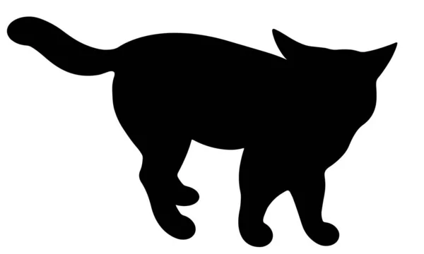 Kara kedi vektör ikonu. Hayvan yürüyor. Elle çizilmiş hayvan silueti. Beyaz arka planda izole bir illüstrasyon. Evcil kedi. Monokrom, karalama.