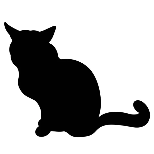 Icône Vectorielle Chat Noir Animal Est Assis Silhouette Dessinée Main — Image vectorielle