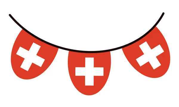 Schweizer Flagge Girlanden Auf Einem Faden Ein Weißes Kreuz Auf — Stockvektor