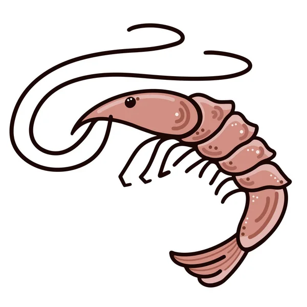 エビのアイコン 手描きのカラードア 白い背景に孤立したイラスト 食べ物のスケッチ 新鮮な魚介類 フラット漫画スタイル 海洋性爬虫類 — ストックベクタ