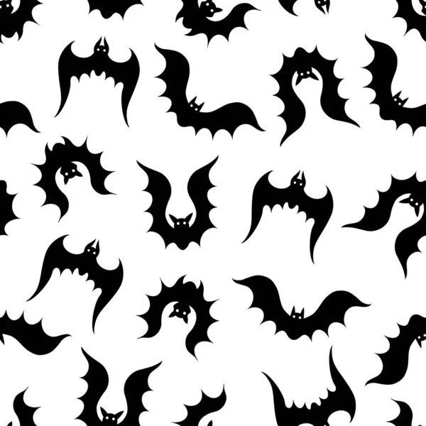 Бесшовный Векторный Рисунок Летучими Мышами Черные Силуэты Животных Белом Фоне — стоковый вектор