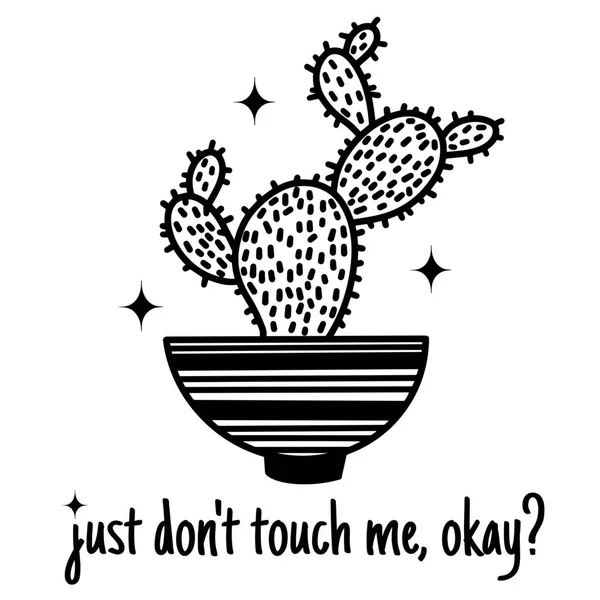 Carino Cartone Animato Cactus Vettoriale Illustrazione Profilo Nero Disegnato Mano — Vettoriale Stock