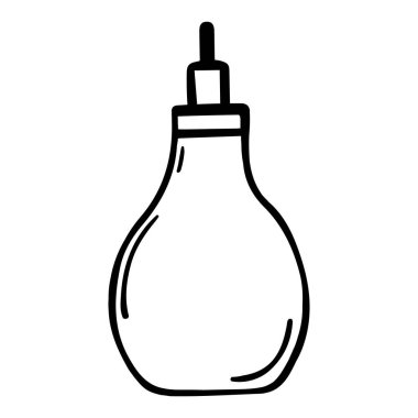 Bebek vektör ikonu için burun aspiratörü. El yapımı şırınga karalaması beyaz arka planda izole edilmiş. Burnu durulamak için tıbbi bir alet. Yeni doğan bakımı için silikon ekipmanı. Tek renkli çizim.