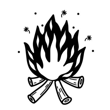 El yapımı yanan bir şenlik ateşi. Odunlar yanıyor. Yangında yanan odunların tek renkli çizimi. Ocaktan uçan kıvılcımların bir taslağı. Bale ateşinin karalaması.