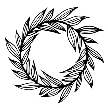 Dalların çelengi ve yaprak vektör ikonu. Dallı ve yapraklı sonbahar çelengi. Botanik çizimi. Kartların, davetiyelerin, kırtasiyelerin dekorasyonu ve tasarımı için doğal bir unsur. Boşluğu kopyala.