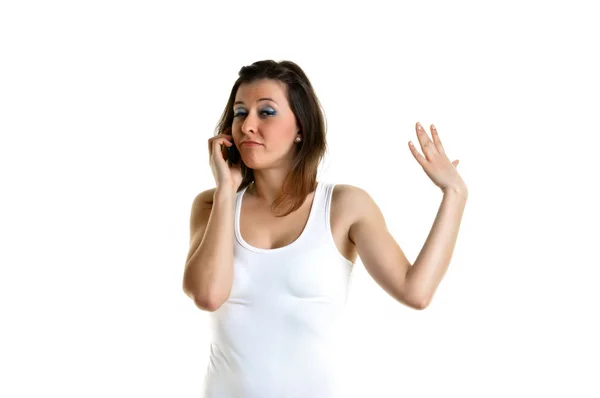 Krásná mladá žena mluvit do telefonu — Stock fotografie