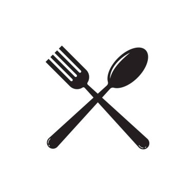 Düz stil kaşık ve çatal simgesi, beyaz arkaplanda izole edilmiş logo. vektör illüstrasyonu