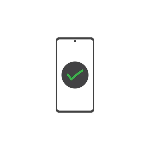 Icono Del Smartphone Con Una Marca Verificación Diseño Plano Ilustración — Vector de stock