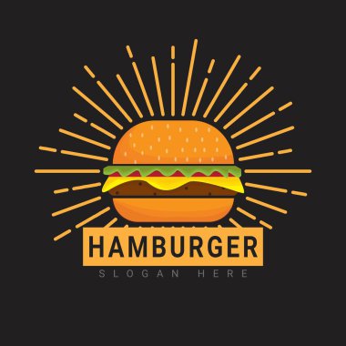 Restoran veya yemek işi için uygun klasik hipster çizgili burger sandviç logosu.
