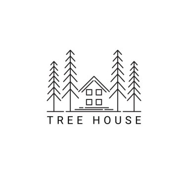 Ağaç ev logosu tasarım vektörü, ağaç ev elemanı logosu dizayn şablonu