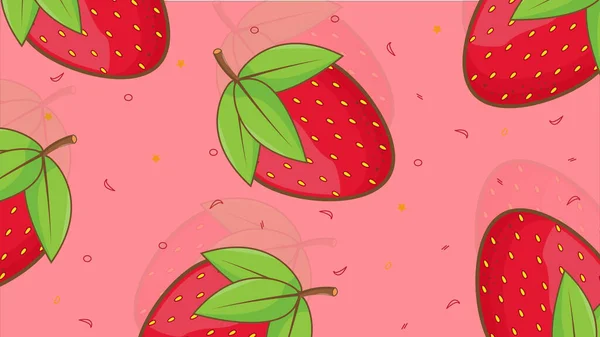 黄色背景图上的草莓 用于印刷的草莓图案 平面设计矢量 — 图库矢量图片